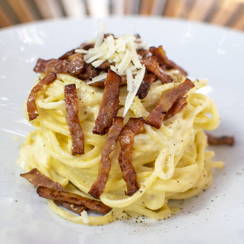PalmBeach Tropical Restaurant | Carbonara Spaghetti | artisanal fresh pasta with pork cheek, pecorino cheese and eggs